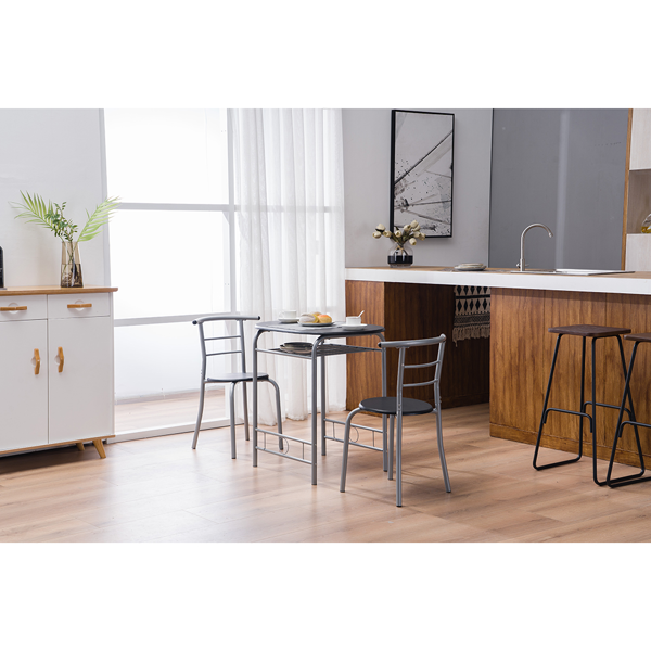 拆装 密度板 铁 黑色 银色烤漆 餐桌椅套装 1桌2椅 椭圆桌面-27