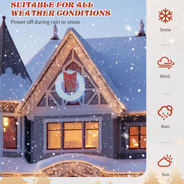 36in 白色 花环带蝴蝶结  175L皮线灯 RGB加红光 带遥控带定时 圣诞灯饰花环 5V 6W 美规-7