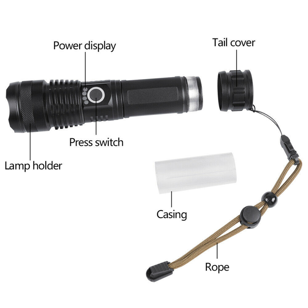 一套USB可充电LED手电筒5模式户外露营徒步手电筒带盒子-4