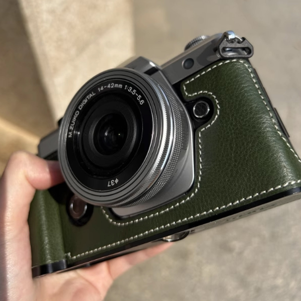 真皮手工相机手柄包，适用于奥林巴斯 OM SYSTEM OMVt（咖啡色）-15