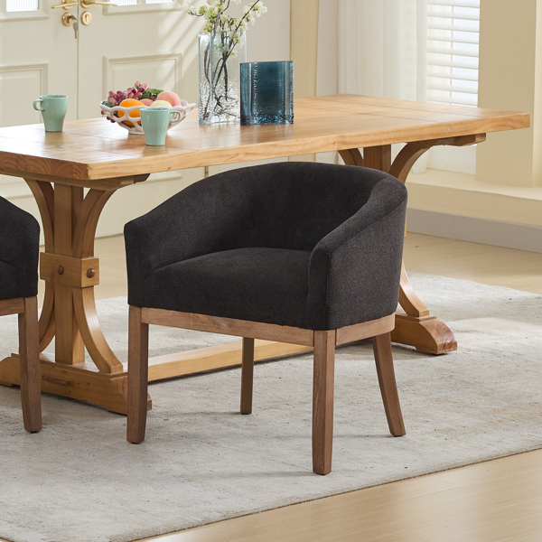 中世纪现代软垫桶形餐椅，带扶手，农舍亚麻厨房和餐厅椅子，天然硬木框架，19 英寸宽，客厅装饰椅，单件装，黑色，SW1891BK-7