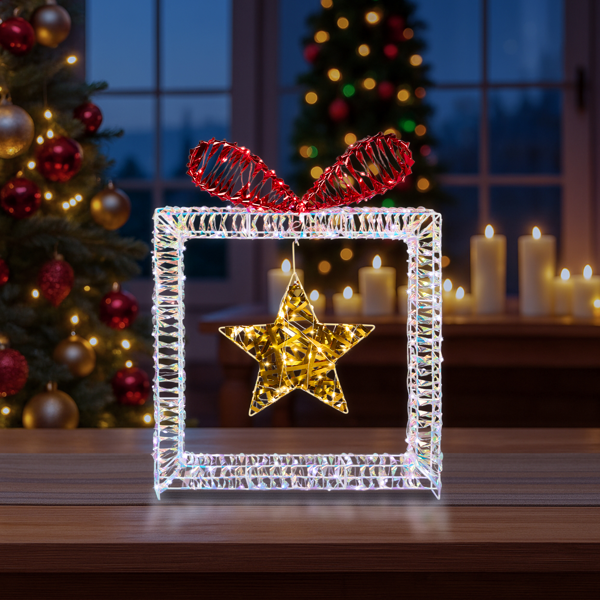 3pcs  130*10*70CM  幻彩虹膜  镂空礼物盒  357L铜丝灯 白灯 电池盒  圣诞灯饰经典元素-7