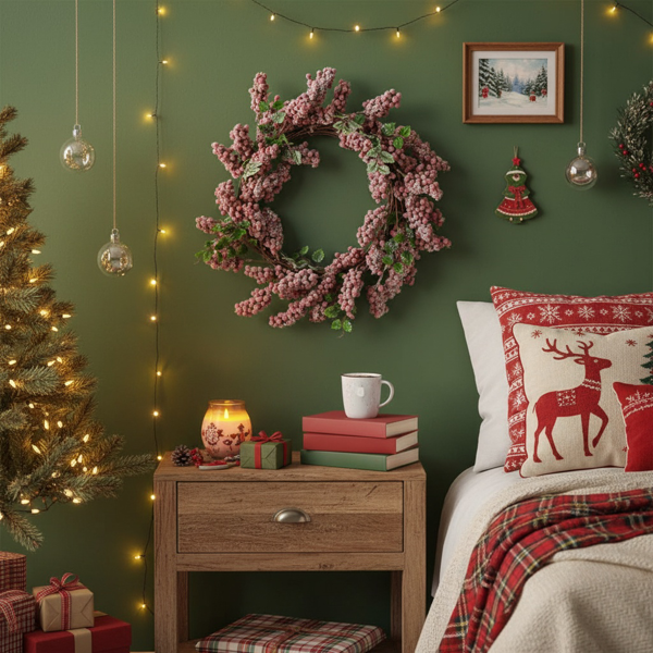 圣诞松果花环18x18x4.5“永恒的红色磨砂墙挂浆果戒指节日门装饰FBA发货-3