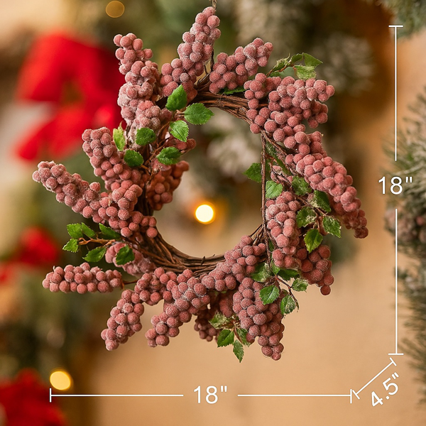 圣诞松果花环18x18x4.5“永恒的红色磨砂墙挂浆果戒指节日门装饰FBA发货-14