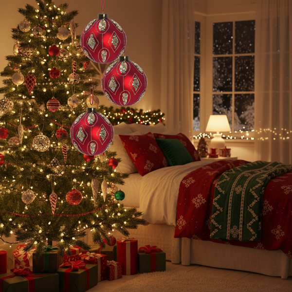 4件套4.7英寸圣诞玻璃球装饰品用于圣诞树悬挂派对用品节日装饰FBA发货-6