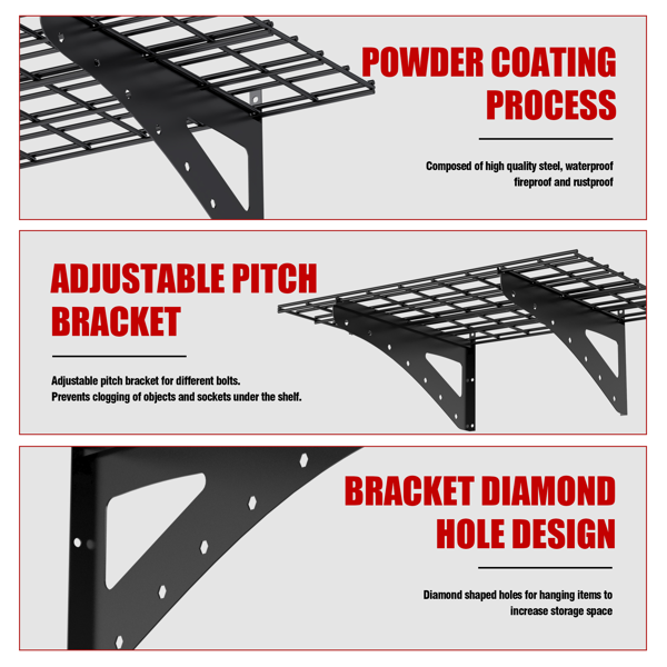 23.6*35.4 英寸壁挂式壁架，用于车库重型壁架，超市储物架，黑色，现场 4 件装-2