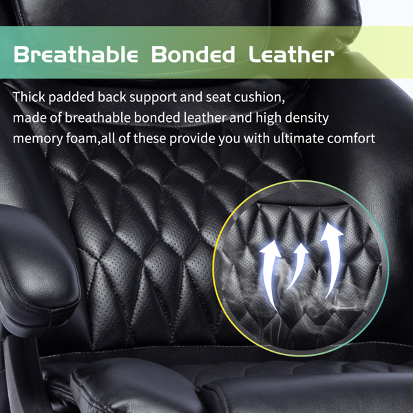 高靠背按摩躺椅，带脚踏板，家庭办公行政电脑办公椅，带按摩腰垫，角度可调，透气厚垫舒适-5