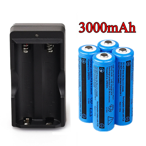 4块3000mah 18650可充电电池+ 1个双充电器套装，适用于手电筒和头灯(TK/TMEU下自提)-8