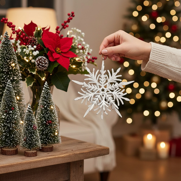 6件套6.1英寸圣诞树装饰品雪花挂饰节日派对用品乡村圣诞树挂件FBA发货-13