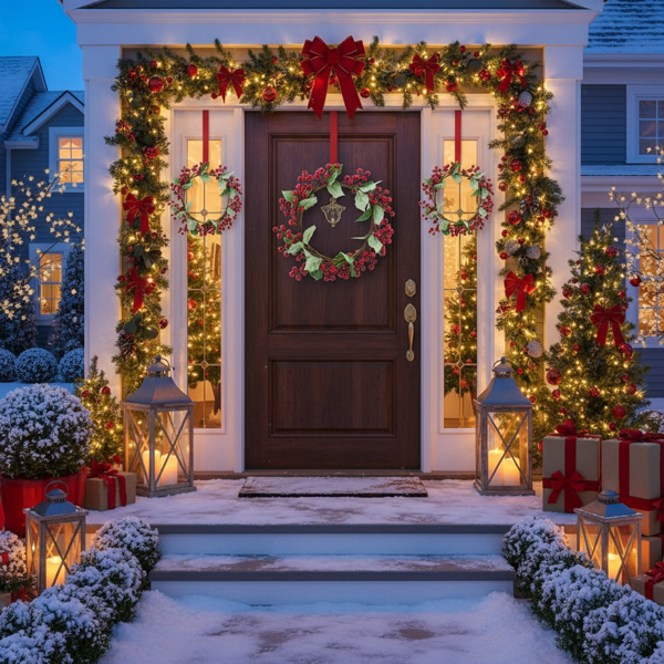 3件套松果和绿色圣诞花环13英寸红莓冬青花环，用于节日家居装饰FBA发货-9