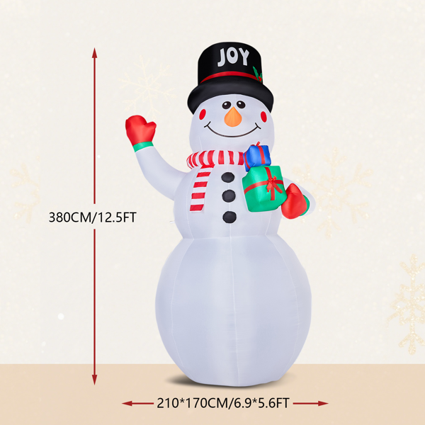 12FT 高款礼物盒雪人 3颗白光LED 加1个灯盘 190D涤纶  圣诞充气装饰 12V 12V,2000mA 美规-6