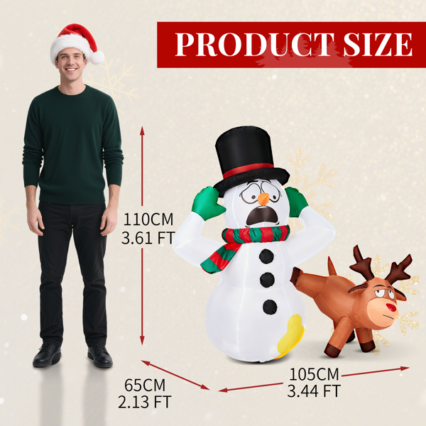 3.5FT 惊恐雪人小鹿 3颗白光LED 190D涤纶  圣诞充气装饰 12V 12V,700mA 美规-6