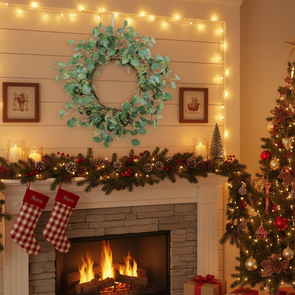 23.6英寸圣诞桉树花环绿色门花环假叶花环婚礼家前门装饰FBA发货-10