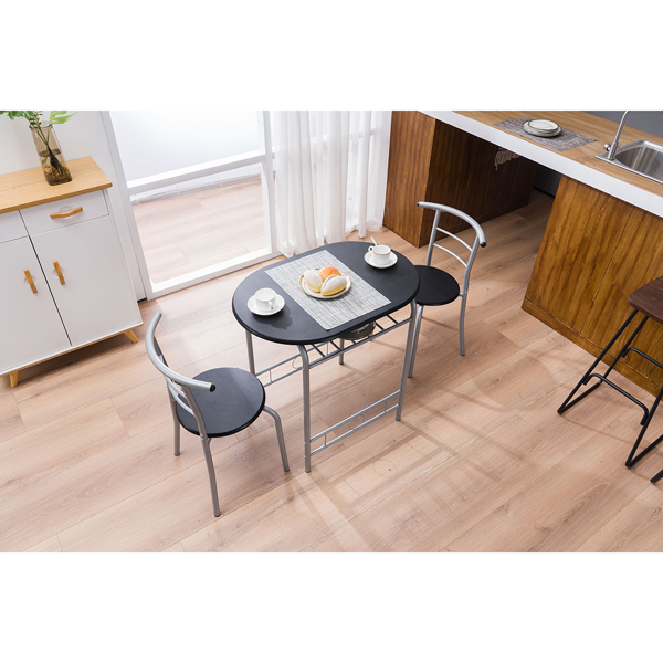 拆装 密度板 铁 黑色 银色烤漆 餐桌椅套装 1桌2椅 椭圆桌面-32