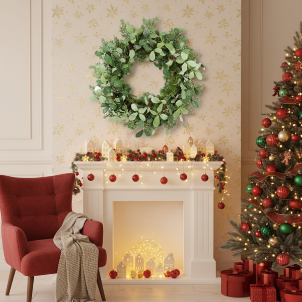 24英寸圣诞雪松花环 全奢华绿植 节日门饰 节日松果与浆果点缀FBA发货-16