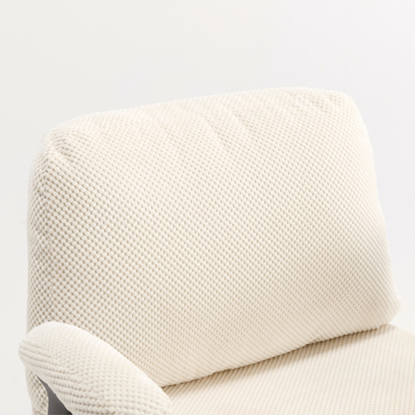 带轮子和翻转臂的舒适织物交叉腿办公椅，带厚垫和宽座椅，适用于家庭办公室、公寓、卧室的可调节旋转办公椅，米色-11