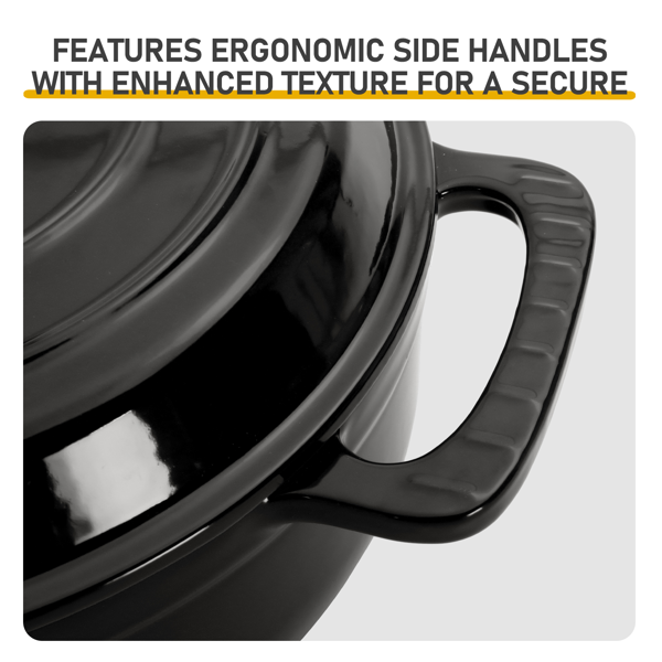 铸铁 6QT 烹饪锅具 纯黑色 含两个硅胶手套 珐琅锅-4