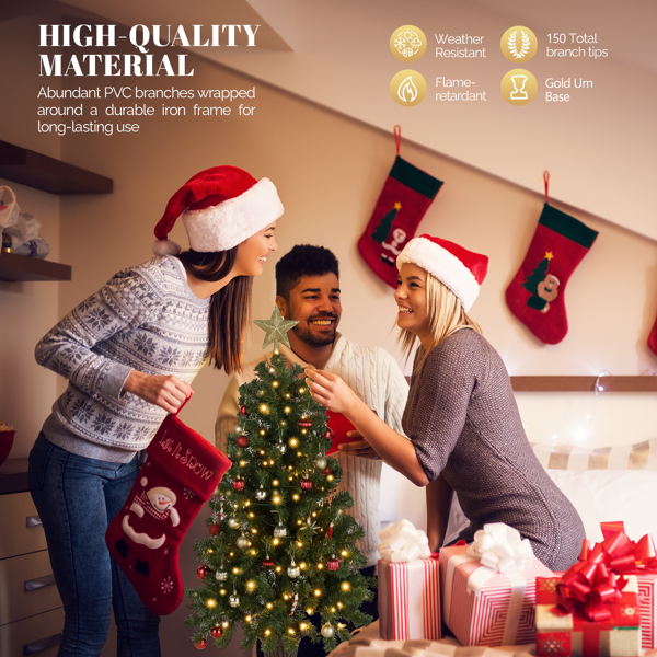 4ft  绿色  120灯 暖色8模式  211枝头 奖杯盆底座 PVC 圣诞树 英规-4