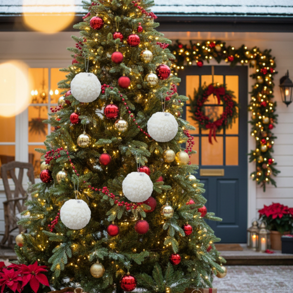 6PCS套4英寸圣诞球装饰品奶油色褶边悬挂装饰品，适合圣诞树假期家居装饰FBA发货-2