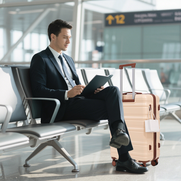 20 英寸/24 英寸/28 英寸 3 件/套三合一 ABS 万向轮行李箱，可随身携带，颜色匹配，密码锁（米色）-4