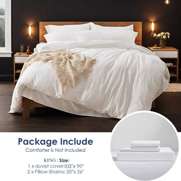 三件装纯净色被套枕套三套件，床上用品三件套 - 超柔软 超细纤维酒店系列 -磨毛超柔可水洗机洗，可爱白色三件套 带拉链闭合被套和两个枕套，OKO-100认证-8