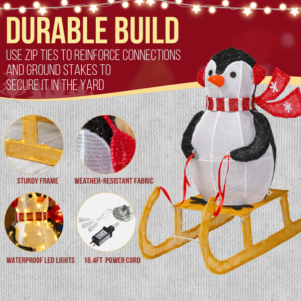 2.2ft  黑白色  蒙布 130灯暖白LED  企鹅雪橇   圣诞灯饰动物元素 30V 3.6W 美规-6