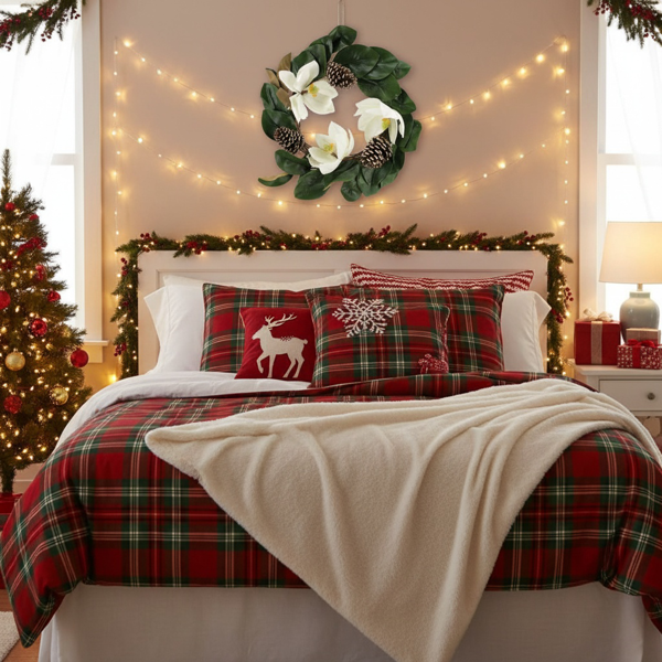 22英寸圣诞花环乳白色白玉兰优雅假日门装饰，室内外松果插花壁挂FBA发货-4