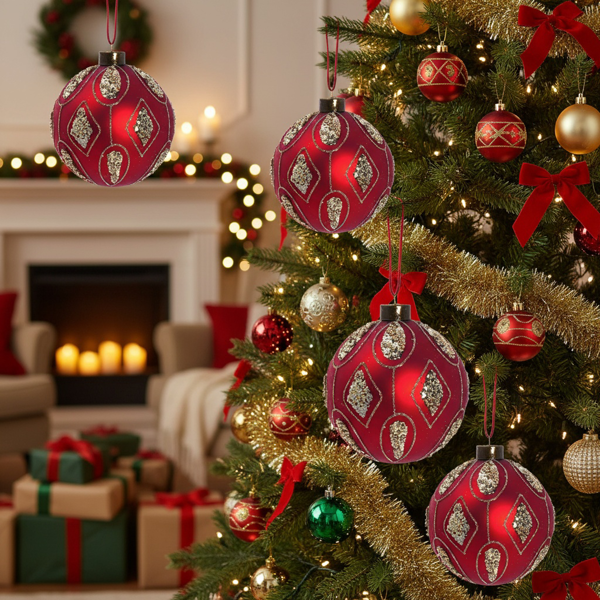 4件套4.7英寸圣诞玻璃球装饰品用于圣诞树悬挂派对用品节日装饰FBA发货-4