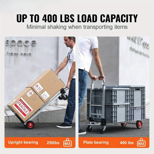 折叠式手推车，二合一铝制设计，容量250-400磅，重型工业折叠式推车，多功能移动推车（周末不发货，禁售亚马逊）-2