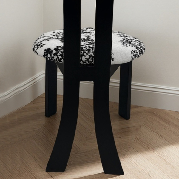 餐椅 2 件套，Key-Design 家用椅子 - 亞麻軟墊實木餐椅，配白色圓形靠墊和獨特的木紋紋理，適用於廚房餐廳（黑色）-7