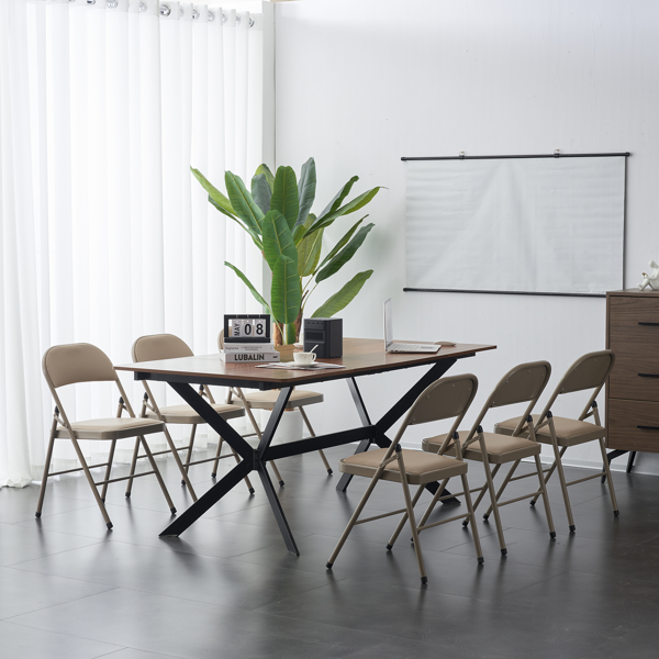 4pcs 简易皮革 PVC 钢管 浅棕色 软包折叠椅 40*45*78cm-18