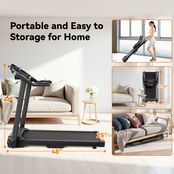家用跑步机带倾斜步行垫跑步机跑步机跑步机2.5HP静音无刷，265磅容量，应用程序，脉搏传感器心率，带LCD显示屏支架，适用于杯子和手机-7