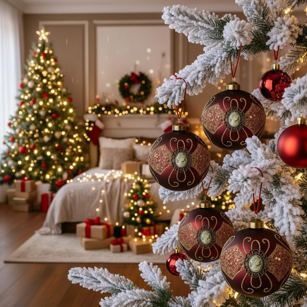 6PCS套3.9英寸圣诞球装饰品圣诞树悬挂派对装饰品节日家居装饰FBA发货-6