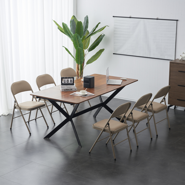 6pcs 简易皮革 PVC 钢管 浅棕色 软包折叠椅 40*45*78cm-39