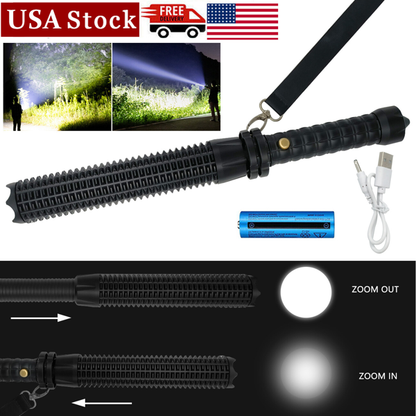 USB可充电LED手电筒可伸缩手电筒3模式可缩放安全户外手电筒套装(TK/TMEU下自提)-9