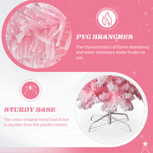 7.5ft  粉色植绒  圣诞树  铅笔树 641枝头 自动树  PVC 圣诞树-3