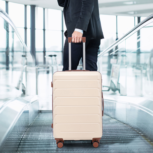 三合一 ABS&PC拉杆箱 20in 24in 28in拉杆箱 铁拉杆 ABSPC合金料 米色-5