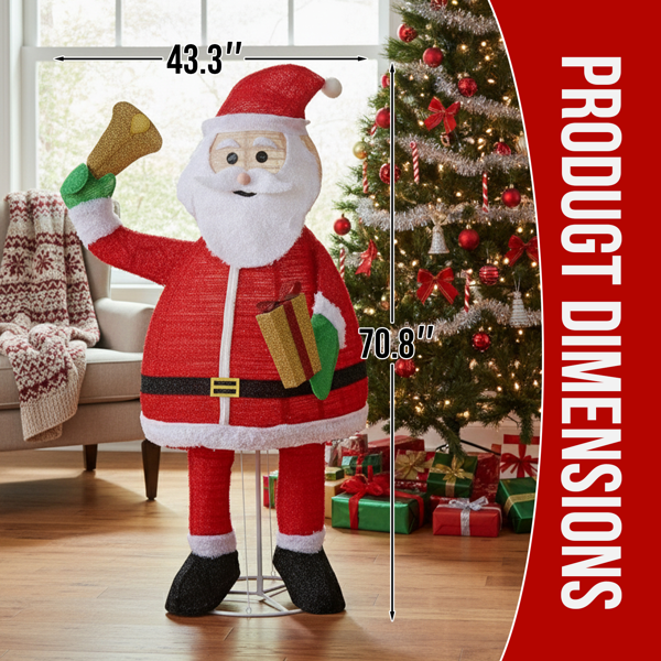 6ft  红色葱布 圣诞老人拿铃铛 200L暖白皮线灯 伸缩款  庭院圣诞老人装饰 31V 3.6W 英规-7