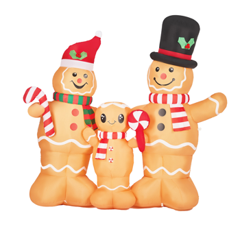 6.3FT 姜饼人一家 5颗暖光LED 210D涤纶 圣诞充气装饰 12V 12V,1250mA 英规