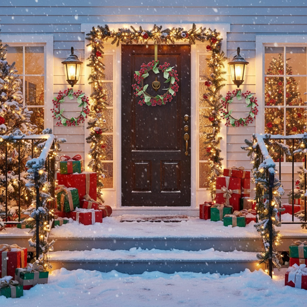 3件套松果和绿色圣诞花环13英寸红莓冬青花环，用于节日家居装饰FBA发货-2