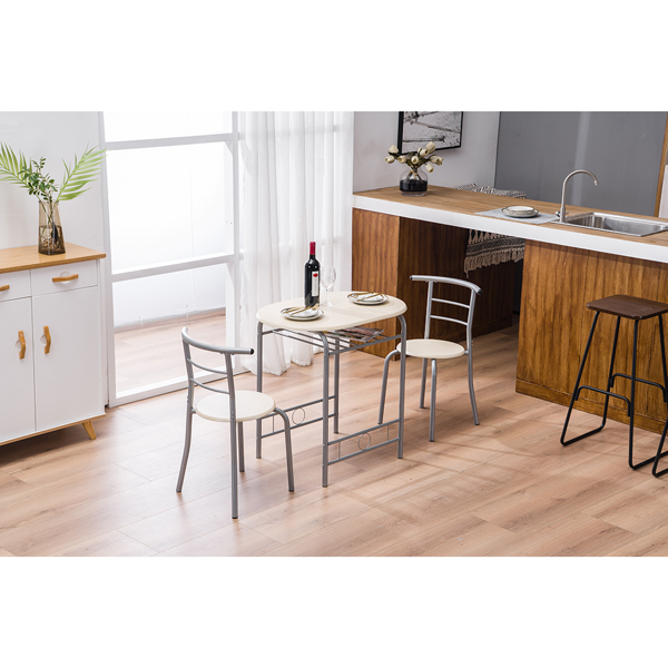 拆装 密度板 铁 原木色 银色烤漆 餐桌椅套装 1桌2椅 椭圆形桌面-28