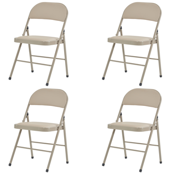 4pcs 简易皮革 PVC 钢管 浅棕色 软包折叠椅 40*45*78cm