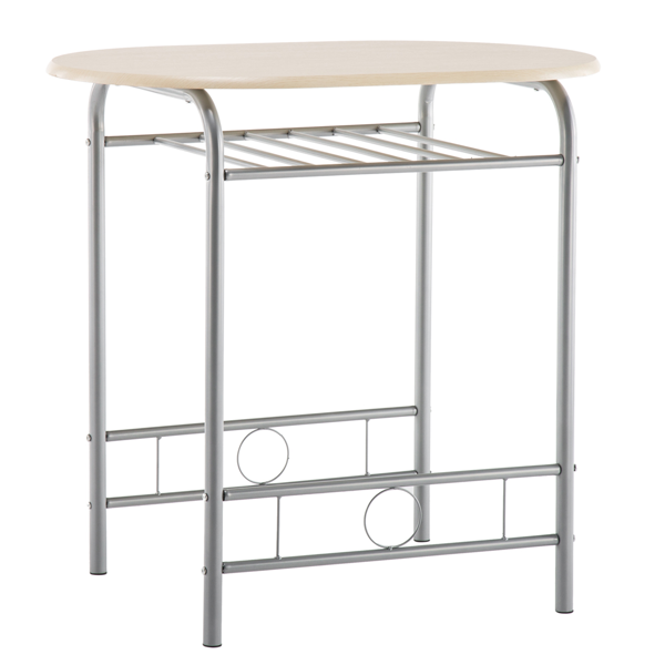 拆装 密度板 铁 原木色 银色烤漆 餐桌椅套装 1桌2椅 椭圆形桌面-34