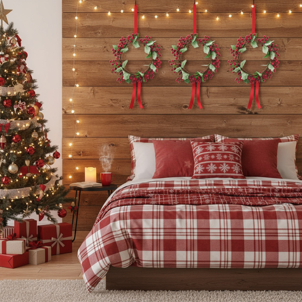 3件套松果和绿色圣诞花环13英寸红莓冬青花环，用于节日家居装饰FBA发货-5