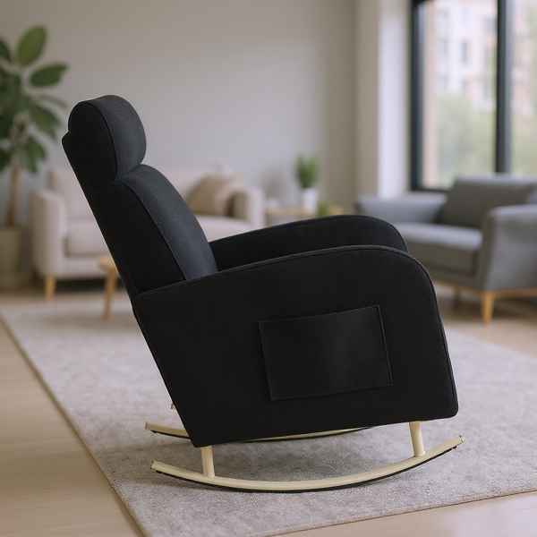 金属腿绒面布艺摇椅，配侧边储物袋——现代舒适与实用兼备-2