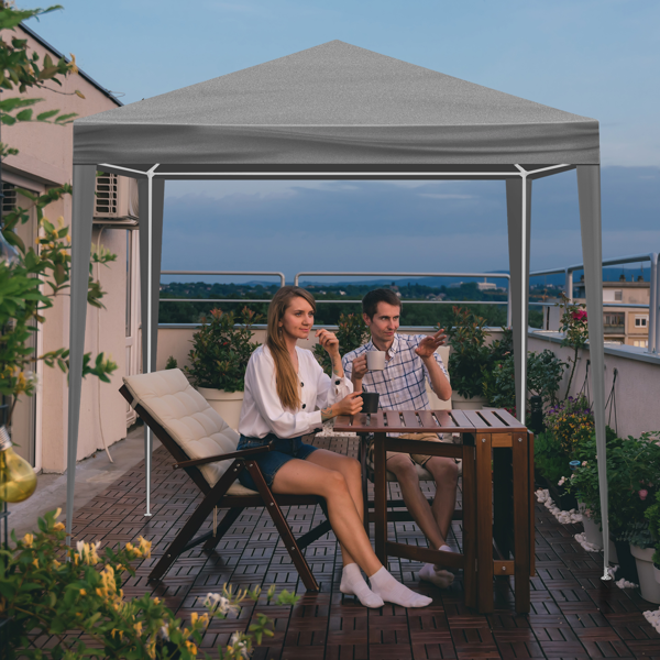 6.5*6.5ft 灰色 4围 仿折叠棚 2门2窗 PE布 喷塑铁管 配拎包-22