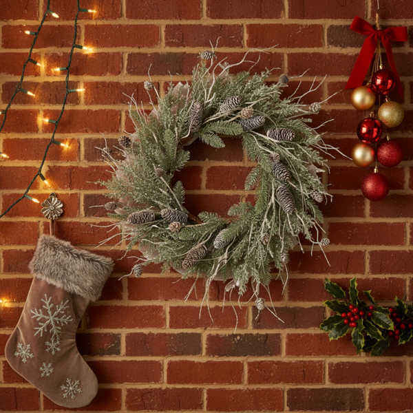 24英寸圣诞松花环松果和绿色节日门装饰，预点燃或自然风格，用于节日家居装饰FBA发货-11