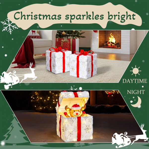 12in 白色  绒布 电动开盖小鹿礼物盒  60L暖白皮线灯 圣诞灯饰礼盒 24V 7.2W 美规-11