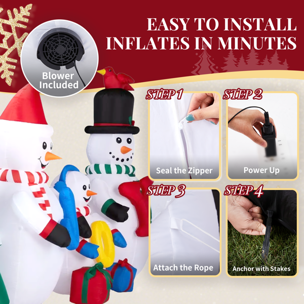 8FT 雪人一家JOY和树 8颗LED 210D涤纶 圣诞充气装饰 12V 12V,1500mA 英规-6