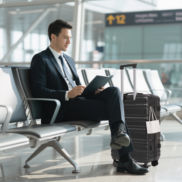 20 英寸/24 英寸/28 英寸 3 件/套三合一 ABS 万向轮行李箱，可随身携带，颜色匹配，密码锁（深灰色）-9